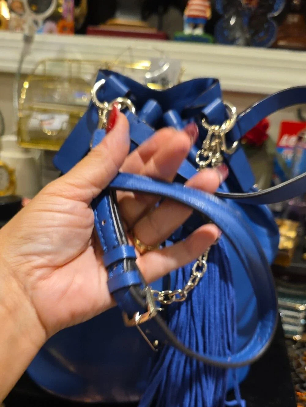 GUESS Royal Blue Drawstring Bucket Bag with Tassel